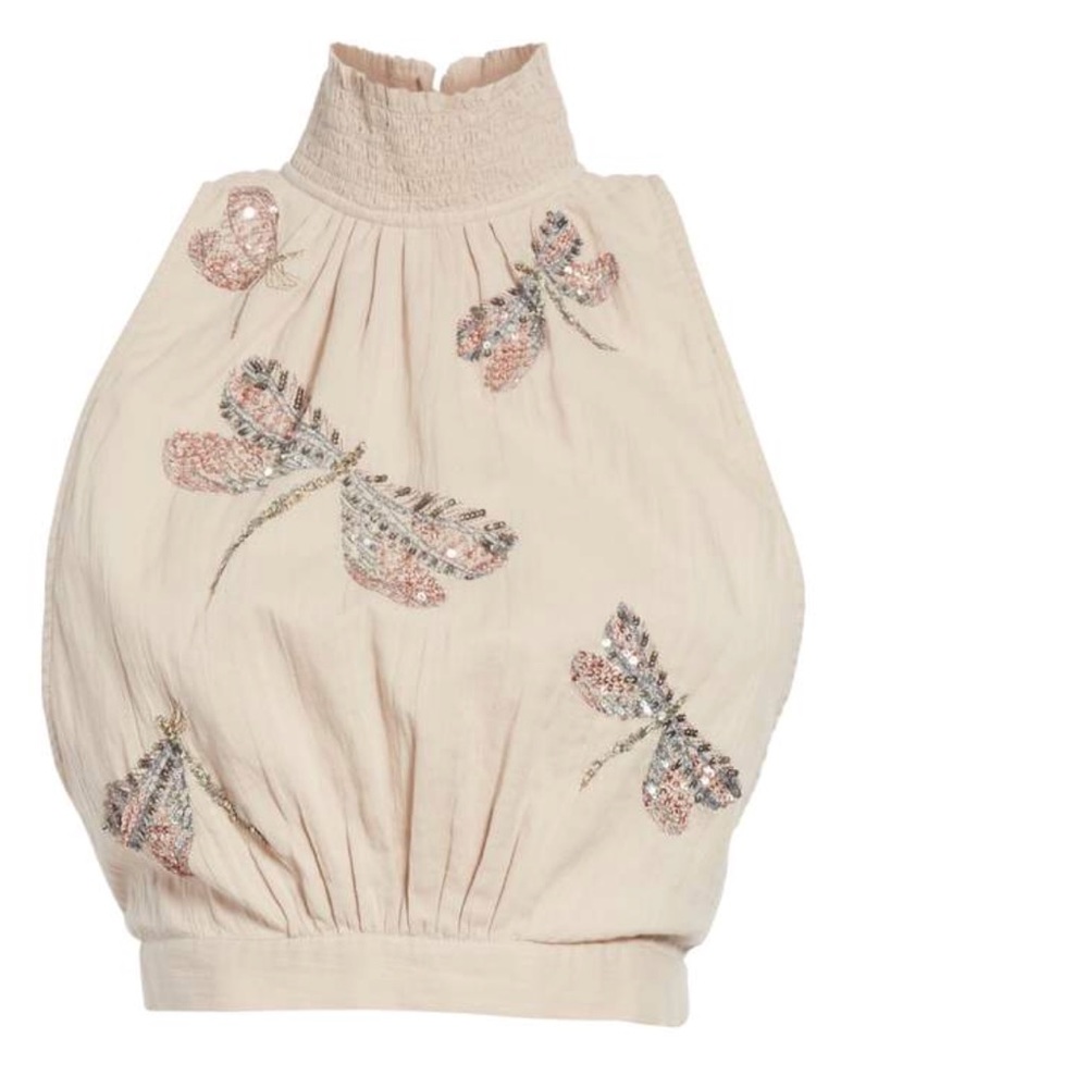 Free People “The garden embroidered crop top” XS